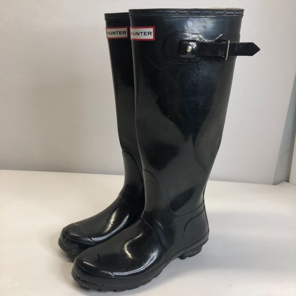 Hunter Boots Original Gloss Tall Black Rain Boots Women's Size 8 - Picture 7 of 10